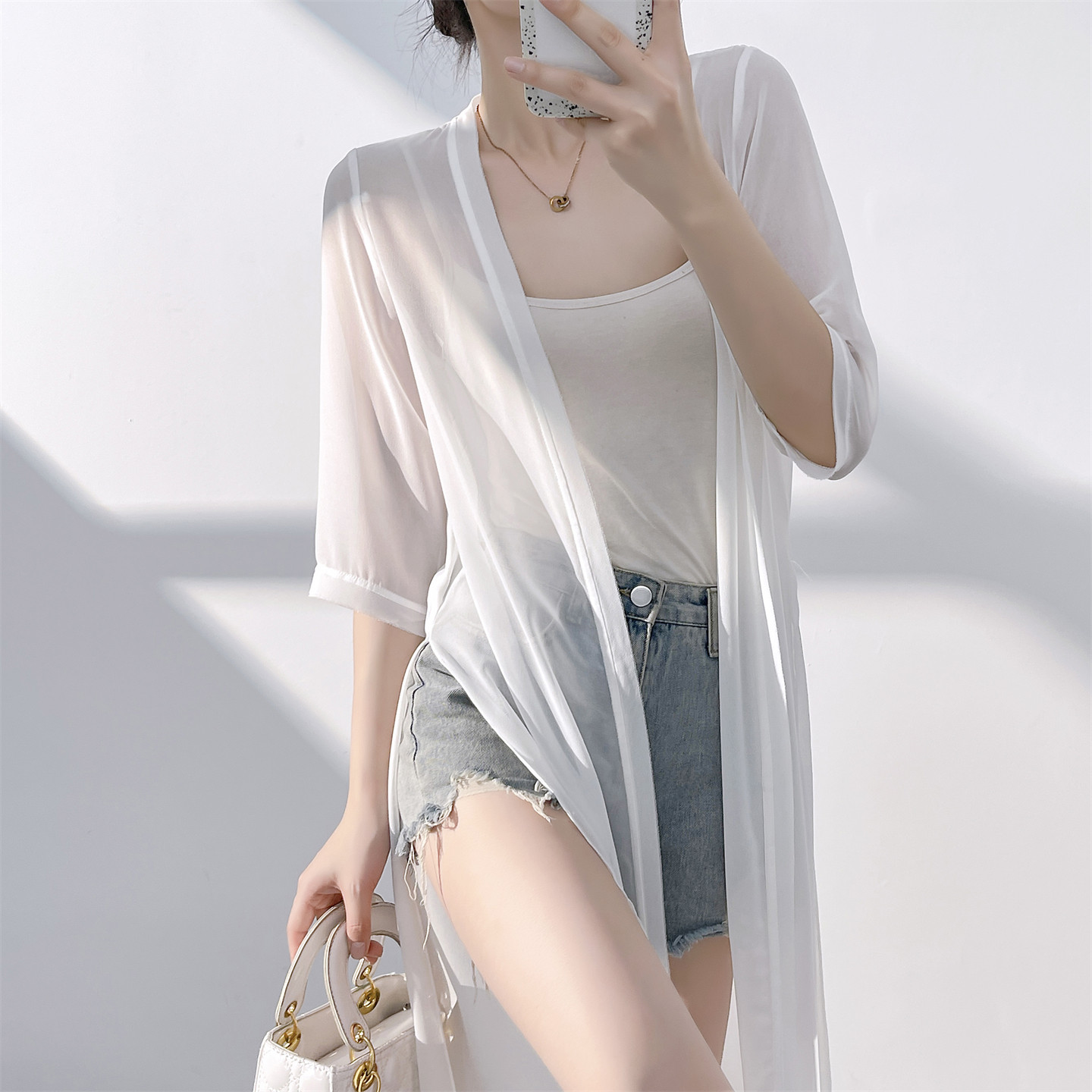 夏季外搭开衫女中长款真丝薄款桑蚕丝外套防晒衣披肩吊带长裙外披