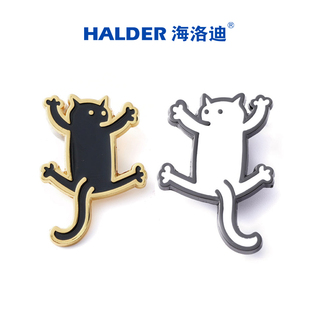 海洛迪金属徽章萌宠物猫咪攀爬情侣黑白猫胸针简约原创书包小饰品
