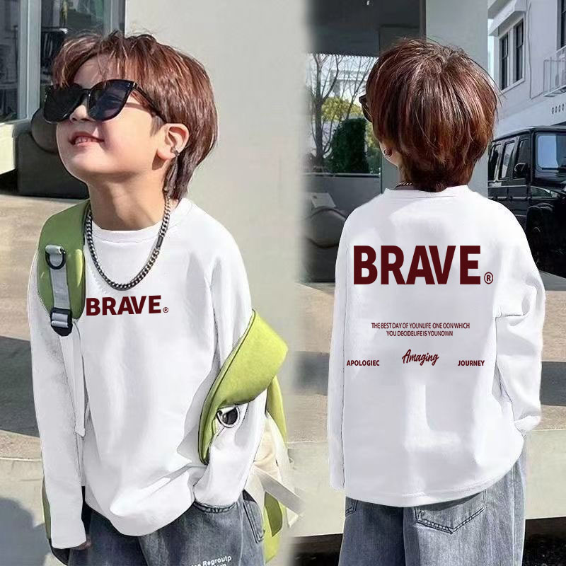 儿童春秋装纯棉长袖T恤帅气男童宽松上衣中大童春秋款百搭打底衫