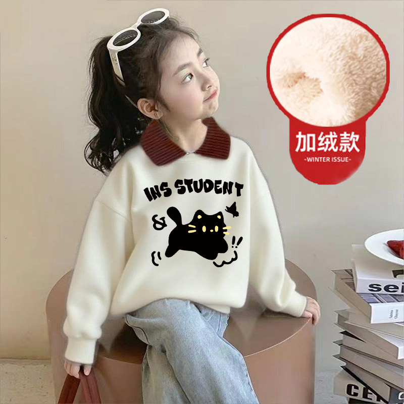 儿童秋冬衣服加绒加厚女童卫衣羊羔绒童装保暖上衣中大童宽松卫衣