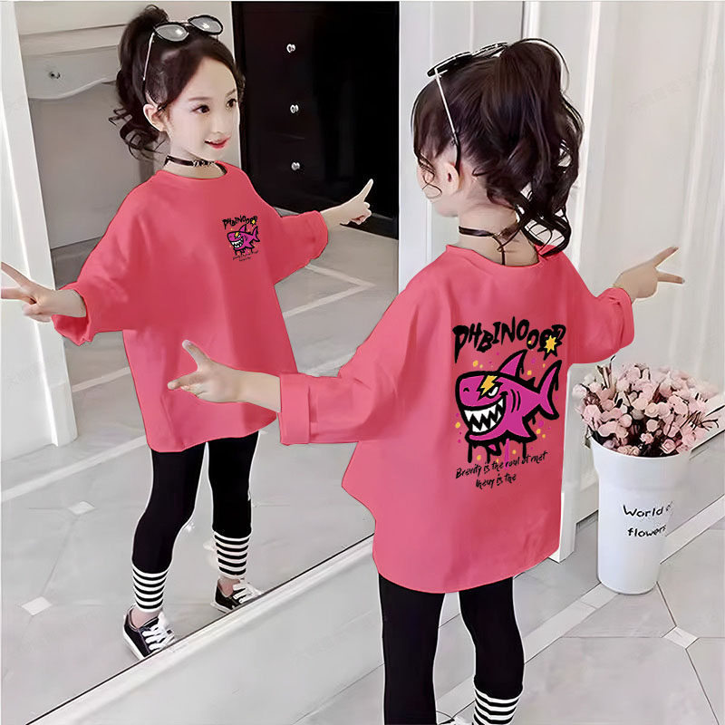 儿童春秋装纯棉长袖T恤可爱女童宽松上衣中大童春秋款百搭打底衫