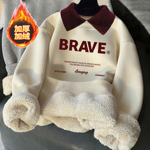 女童加绒卫衣儿童秋冬季 羊羔绒加厚卫衣中大童宽松保暖外穿上衣潮