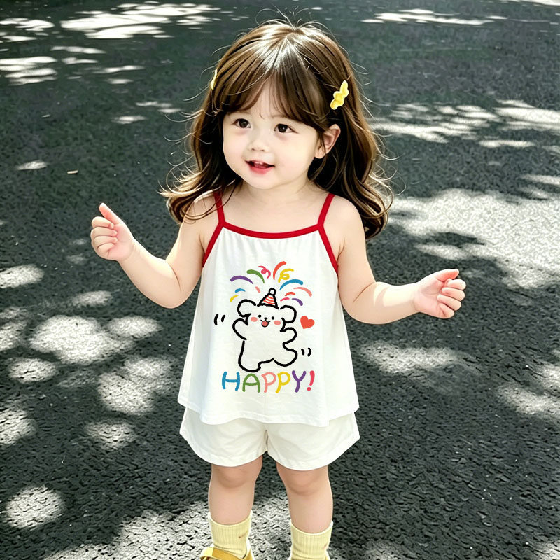 可爱卡通吊带背心女童夏装新款儿童薄款无袖T恤女孩宝宝吊带上衣