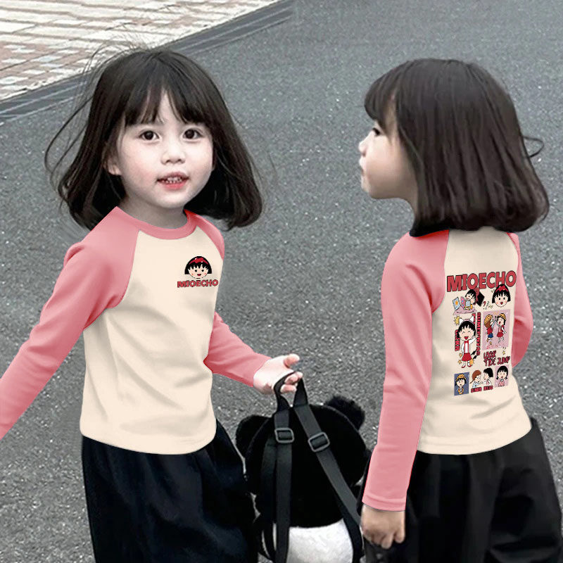 女童秋装打底衫中大童长袖春秋宽松上衣拼接拼色女孩洋气百搭T恤