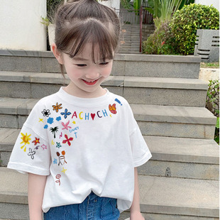 夏季新款儿童纯棉短袖女童半袖印花韩版宽松短袖上衣中大童T恤潮