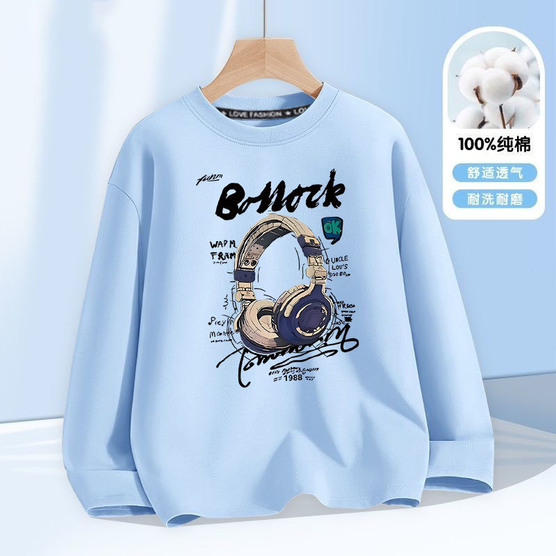 儿童春秋装纯棉长袖T恤男童帅气宽松上衣中大童春秋款百搭打底衫