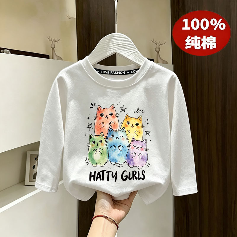 春秋季新款儿童长袖T恤纯棉女童洋气百搭上衣卡通印花薄款打底衫