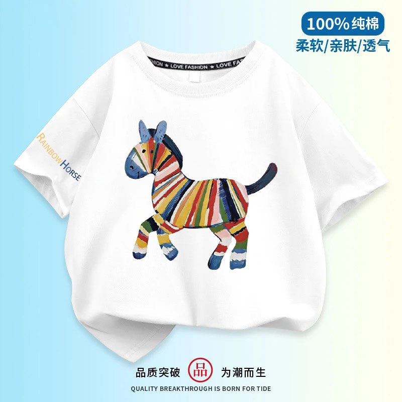 男女童纯棉短袖T恤夏季新款儿童透气宽松打底中大童印花半袖上衣