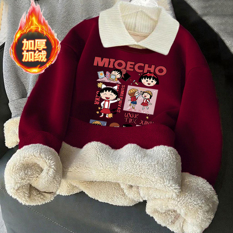 女童加绒卫衣儿童秋冬季羊羔绒加厚卫衣中大童宽松保暖外穿上衣潮