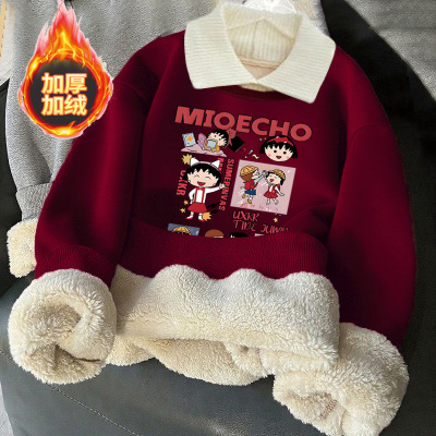 女童加绒卫衣儿童秋冬季羊羔绒加厚卫衣中大童宽松保暖外穿上衣潮