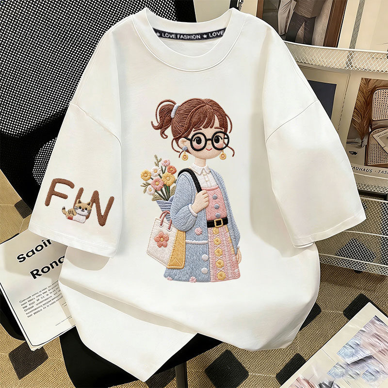 春秋新款女童纯棉短袖T恤儿童夏季宽松上衣中大童洋气百搭打底衫