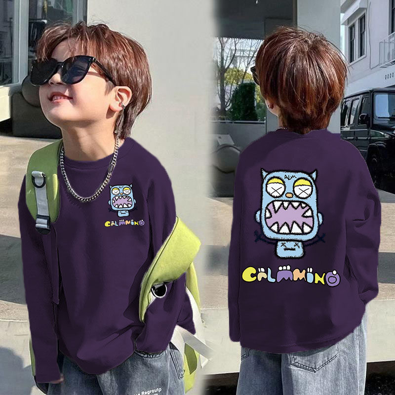 儿童春秋装纯棉长袖T恤男童帅气宽松上衣中大童春秋款百搭打底衫