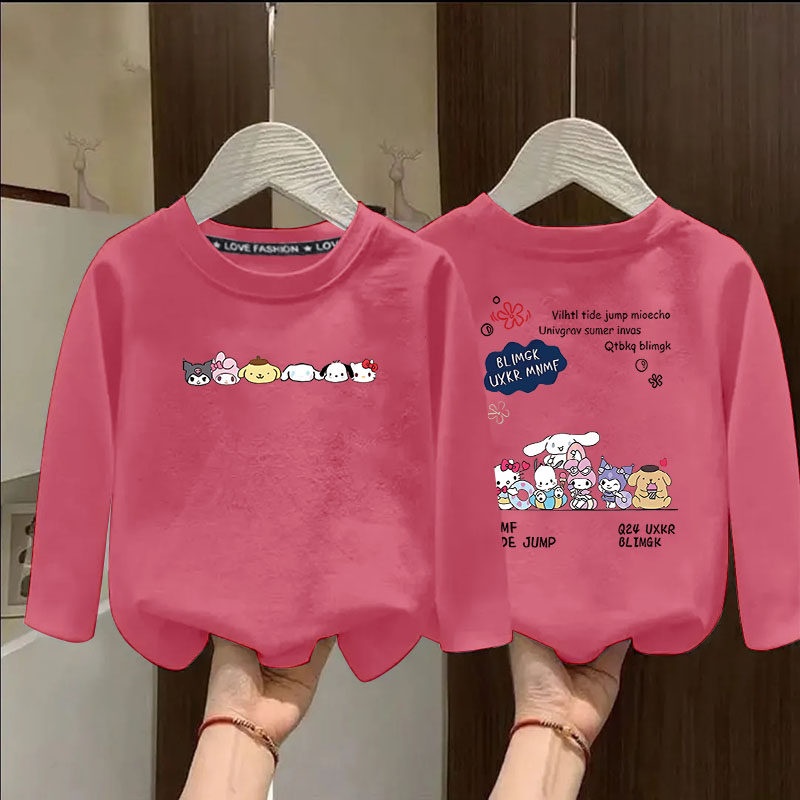 儿童春秋装纯棉长袖T恤可爱女童宽松上衣中大童春秋款百搭打底衫