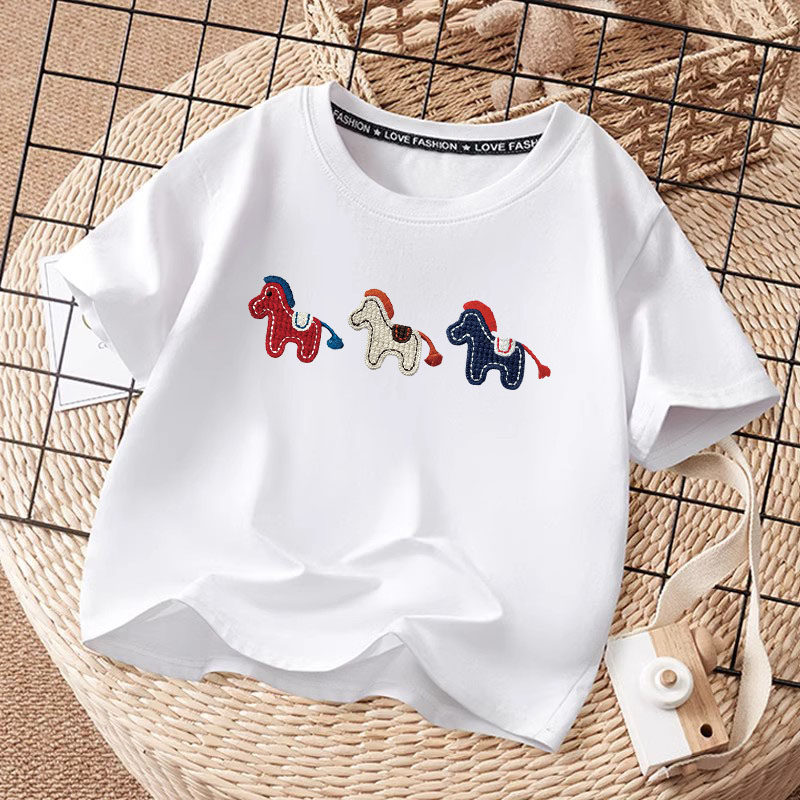 100%纯棉女童短袖T恤夏季儿童百搭半袖上衣印花中大童宽松透气T恤