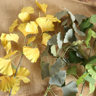 家具摆件银杏叶INS风仿真花厂家家居装饰婚庆手捧花墙植物墙假花