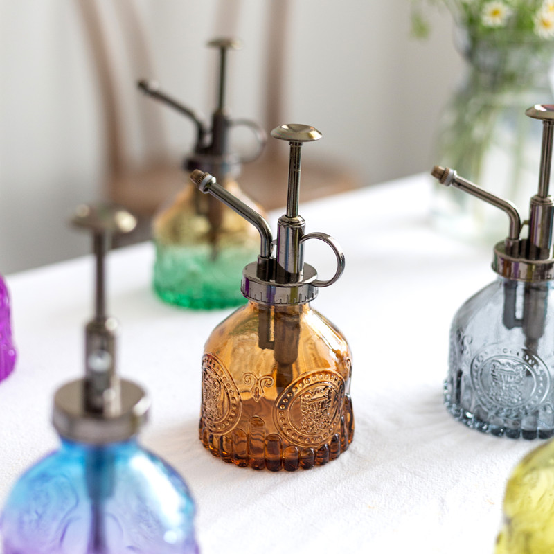 美式复古雕花玻璃喷壶家用浮雕小型浇花文艺怀旧园艺办公室壶