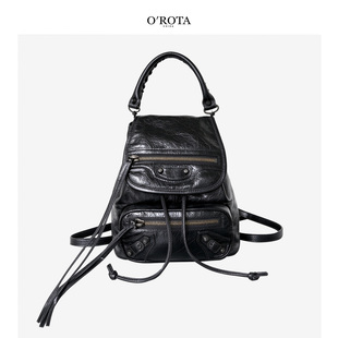 O'ROTA机车包朋克头层羊皮双肩包真皮休闲逛街旅游单肩背包女包