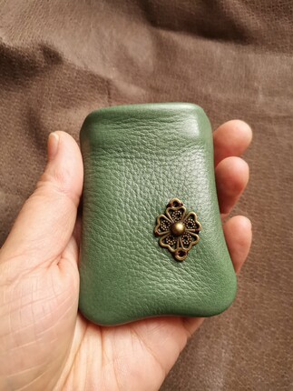 XU新款手工定做马卡龙绿牛皮打火机皮套适用于Zippo朗声收纳保护