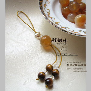 推荐XU手工定制优质天然玉髓虎眼石配珠香槟色水晶挂饰手机链挂件