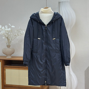 欧货高品质2025冬新款拉链连帽骆驼绒真丝感中长款宽松羽绒服外套