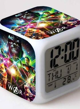漫威英雄定做七彩闹钟动漫周边电子时钟创意生日礼物小夜灯