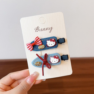 可爱Hello Kitty发夹女童牛仔蝴蝶结发卡儿童头饰