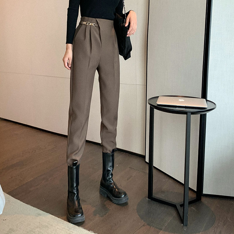 Real price! Suit pants with boots super fire high waist straight tube pipe pants Harun overalls 854