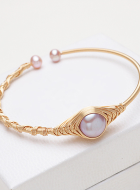 14K注金手工绕线天然淡水珍珠