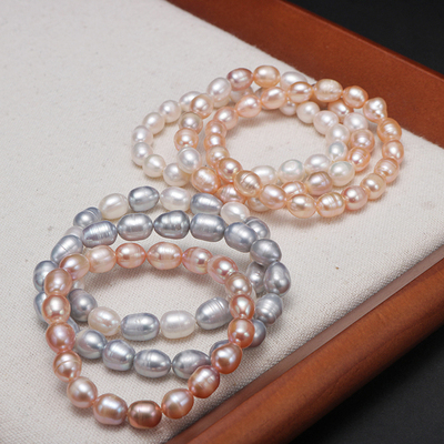复古气质8-9mm米形天然淡水珍珠手串女经典纯珍珠手链手饰弹力款