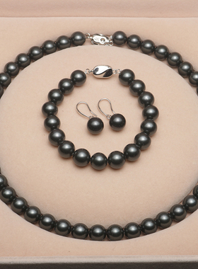 贝壳正圆黑色手链耳钉珍珠首饰