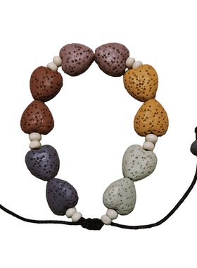 北海涠洲岛火山石糖果色混彩色圆珠爱心编织手串手链男女款送礼盒