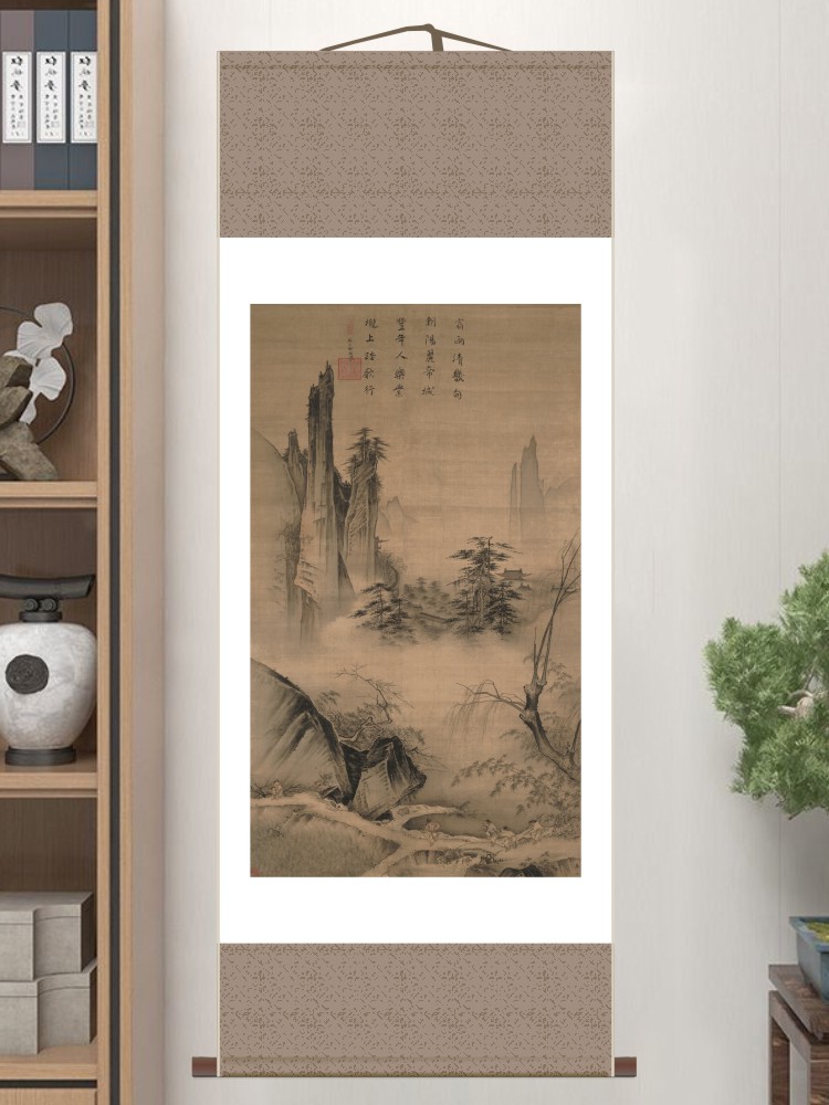 宋-马远-踏歌图水墨风景人物画高清真迹复制客厅玄关装饰画挂轴画