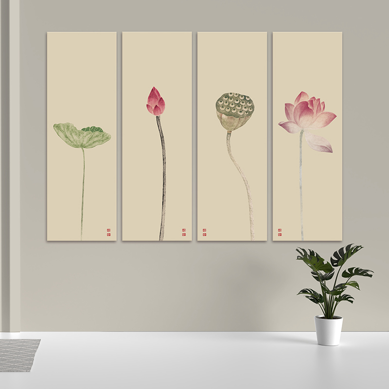 无框画荷花莲花茶室书房装饰玄关禅意挂画客厅卧室遮挡中式装饰画图片
