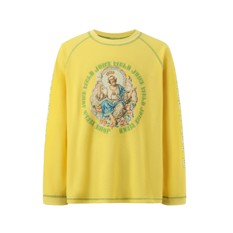 Juice WRLD新款华夫格人物印花百搭休闲时尚透气长袖T恤