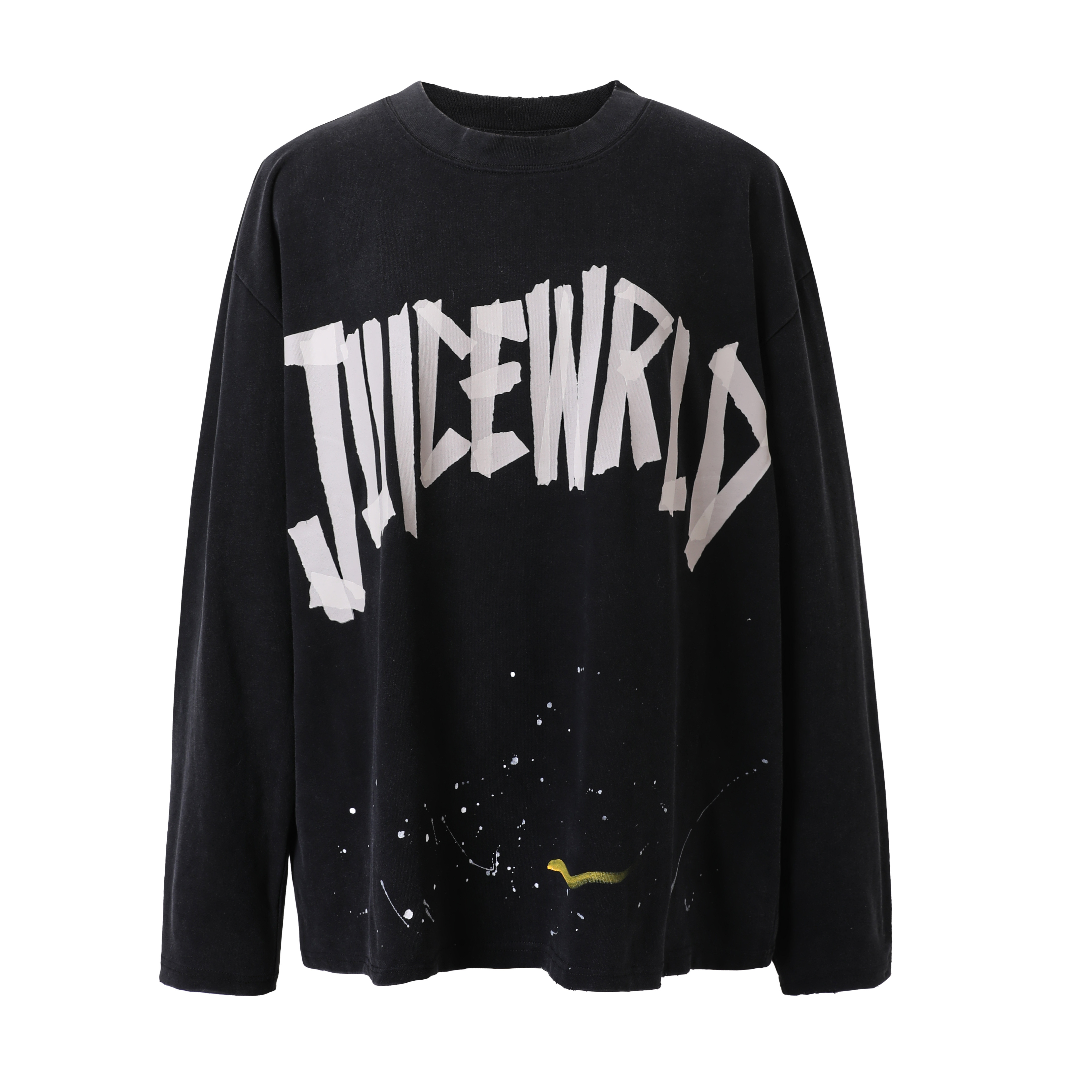 Juice Wrld 洗做旧胶带印花泼墨长袖T恤 男女同款