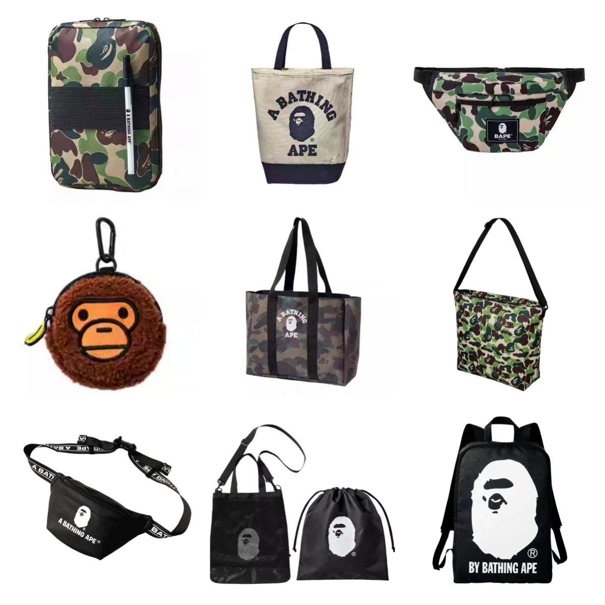 BAPE日本杂志附录迷彩猿人头帆布斜跨手机通勤挂件双肩包