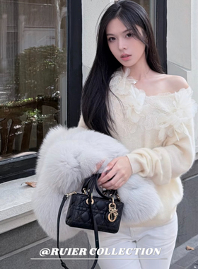 RUIER-羊绒拉绒温暖花朵温柔蕾丝拼接毛衣女秋冬软糯针织衫上衣