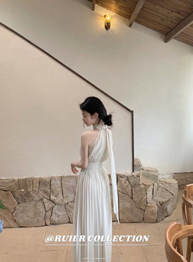 RUIERLabelleb1**c仙女牌2025新色珍珠白飘带连衣裙扇形压轴长裙