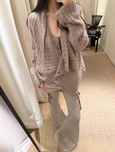 早春名媛风羊毛针织开衫女