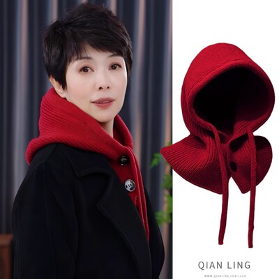 羽绒服假领子神器拉克拉法帽子披肩护颈女冬帽子一体连帽针织毛线