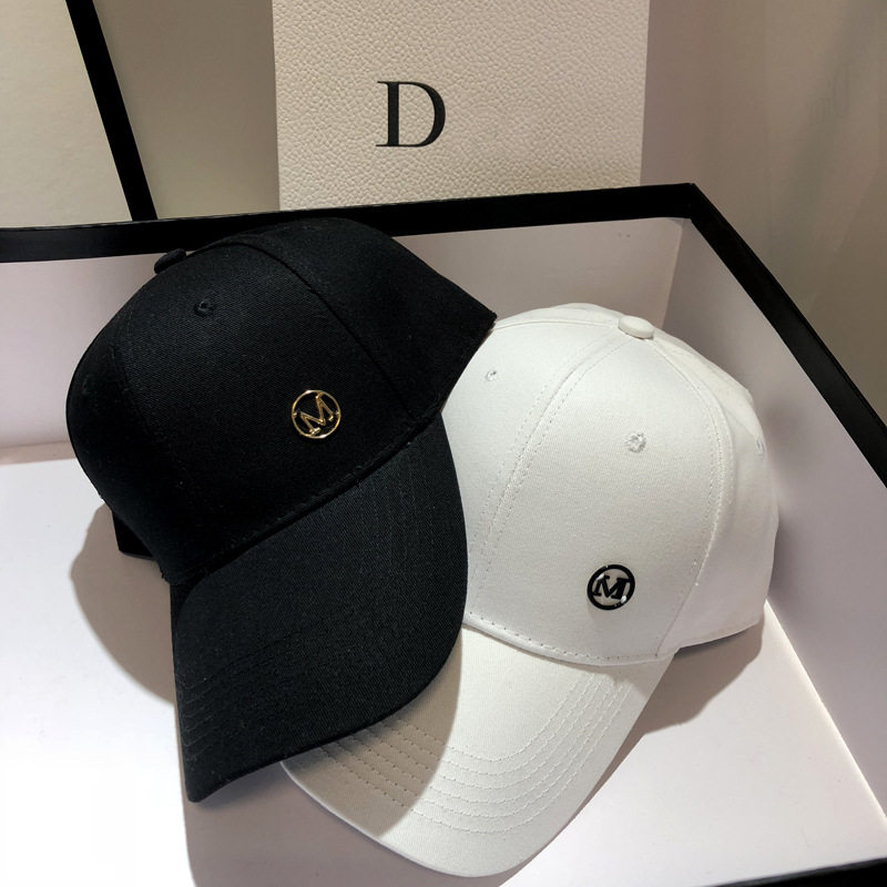 日系鸭舌帽女M字母潮黑白色ns遮阳棒球帽子女春夏时尚百搭太阳帽