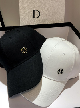 日系鸭舌帽女M字母潮黑白色ns遮阳棒球帽子女春夏时尚百搭太阳帽