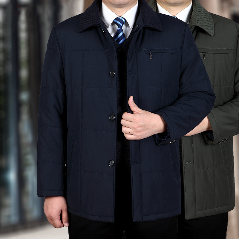 冬装新款中老年爸爸装棉衣男翻领中年男士休闲可脱卸领棉服外套男