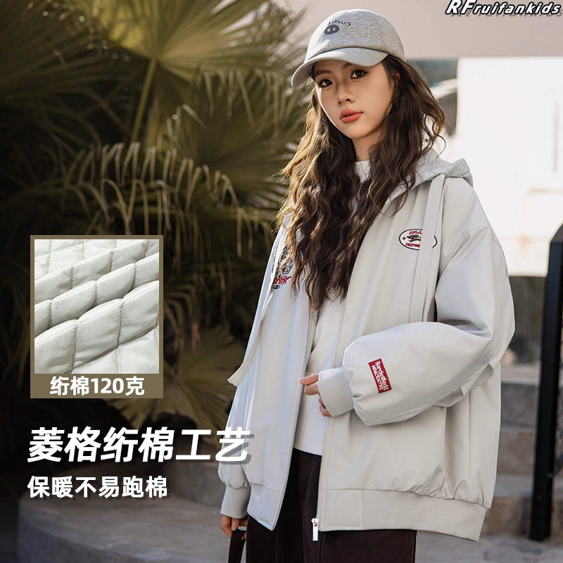 初中生冬季羽绒棉服外套2025新款少女棉衣高中学生连帽棒球服加厚