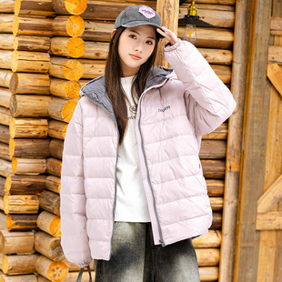 女大童轻薄羽绒服冬季初中生连帽保暖校服内胆外套冬装白鸭绒外套