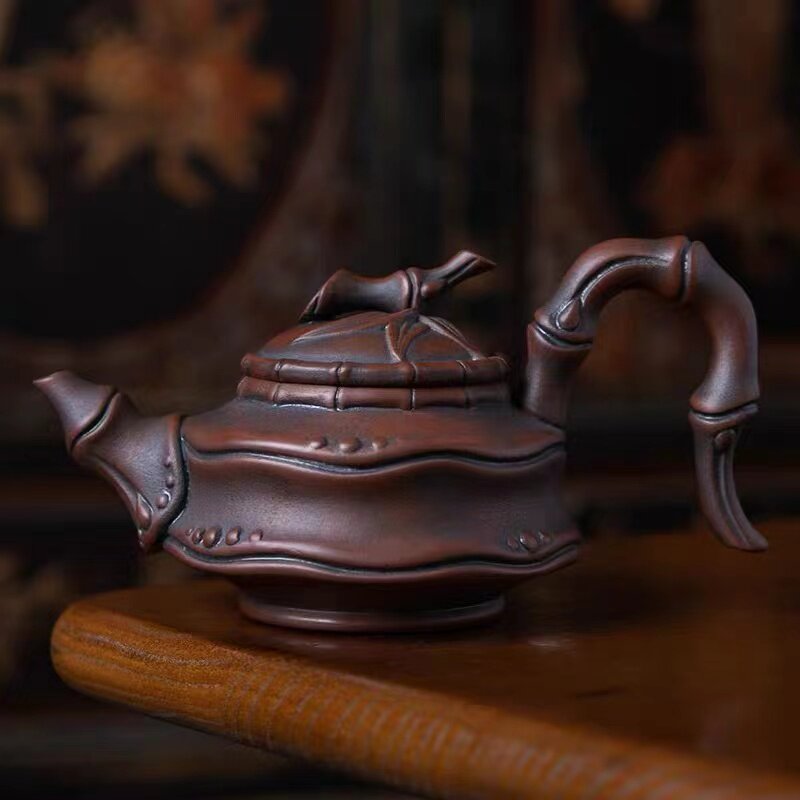 仿生器手工刻绘竹韵壶可凤鸣原矿紫陶泥紫陶泡茶壶林福玺