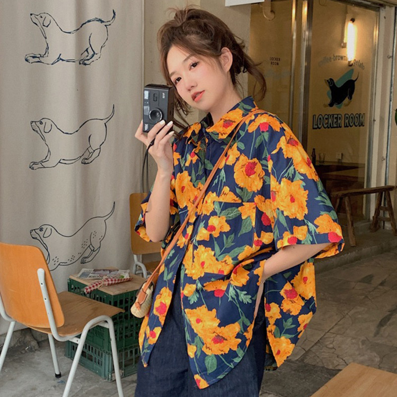 3인가족을 위한 스트리트 친화적인 부모자식 여름옷 반팔 레트로 홍콩스타일 셔츠 해변 휴가 시폰 모녀 셔츠 트렌디함