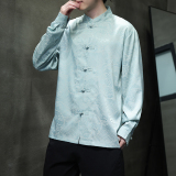 风男装暗花龙纹冰丝立领长袖衬衫古风潮新中式唐装D911P70，男装民族服装，星座312B-2