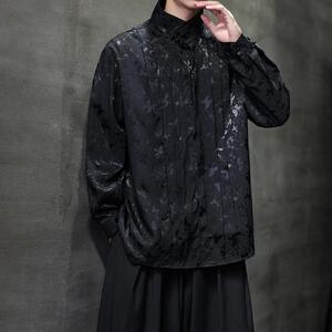 新中式男装风蝴蝶提花立领上衣春新款衬衣改良汉服D101P75图片