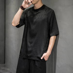 2023夏季新款圆领男款冰丝玫瑰提花T恤D654P35图片